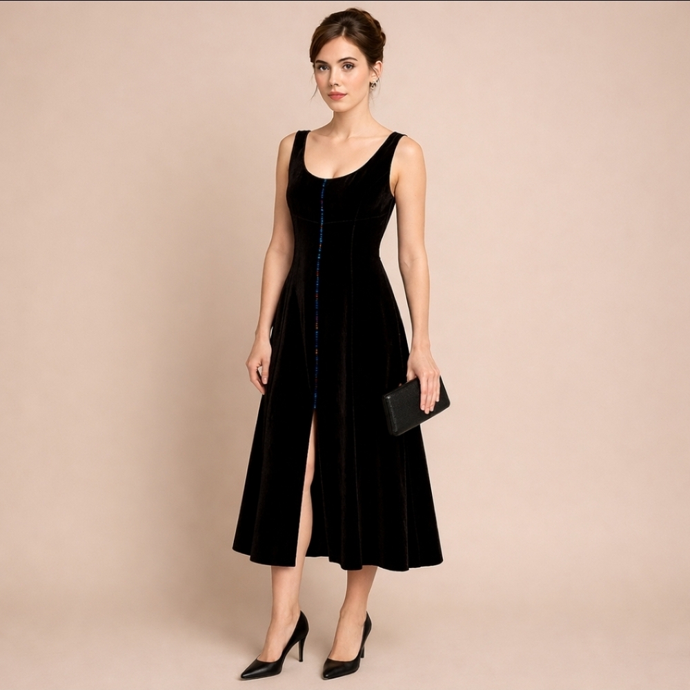 Martine Sitbon Vintage  Made In Italy 90s Velve cocktail Dress Size Extra Small